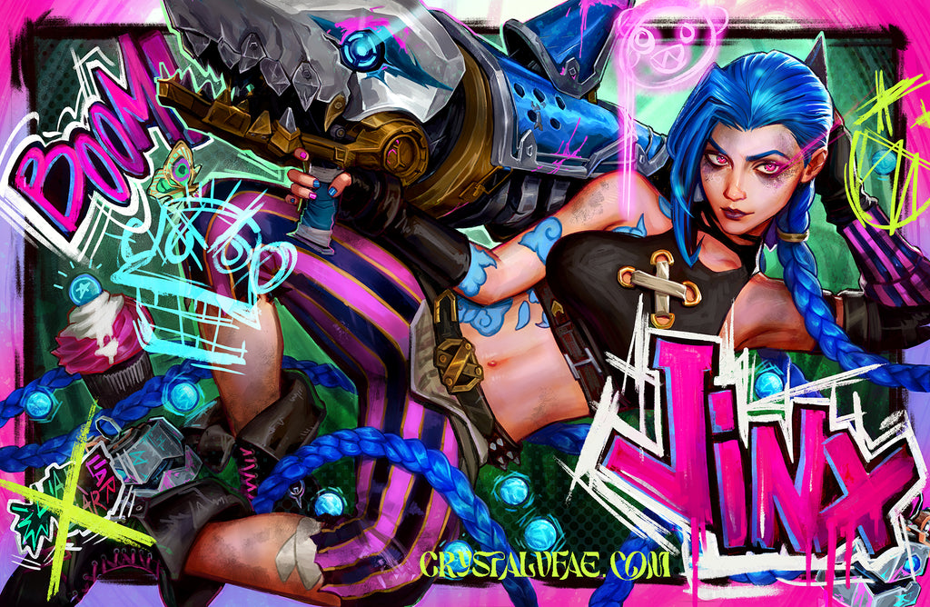 Arcane League of Legends Jinx 11x17 Standard Print, 18x27 Inch Fine Art Print and 24x36 Inch Canvas Print