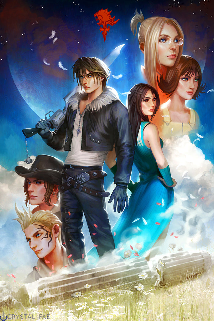 FF8 Final Fantasy 8 Squall and Rinoa and Crew Art Print 11x17 or 18x27 Inch Open Edition